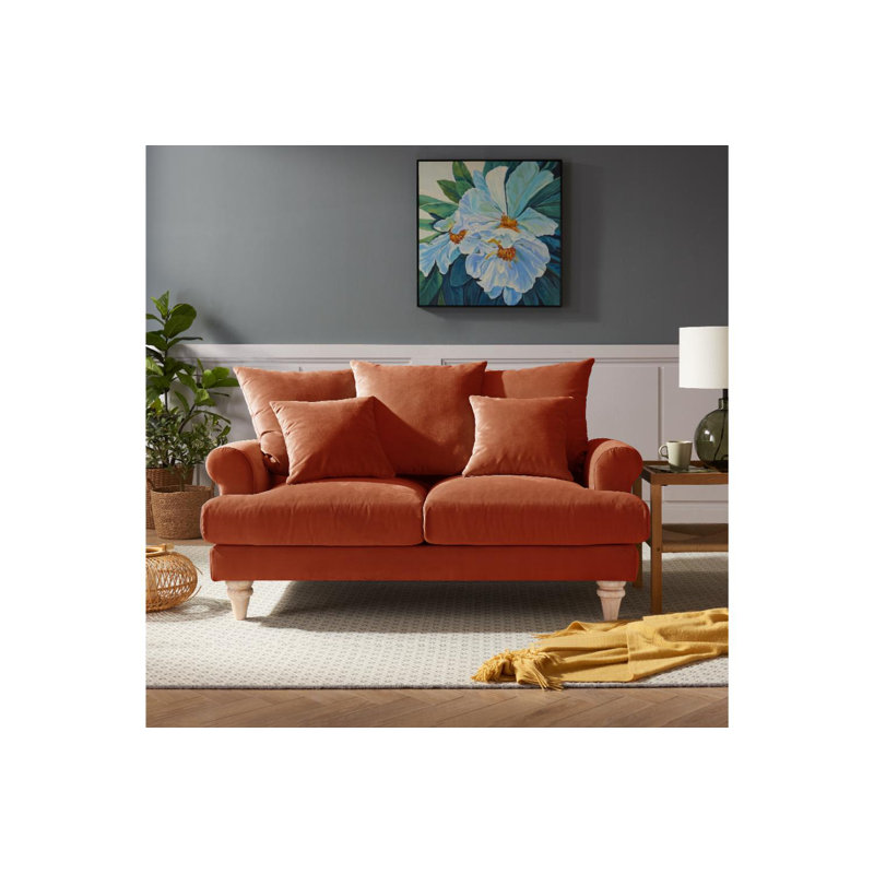 Burkeville Sofa, Orange Velvet, 2