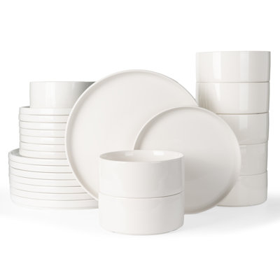  Jade Plates And Bowls Sets, 24 Piece Dinnerware Sets,Set For 8, White
