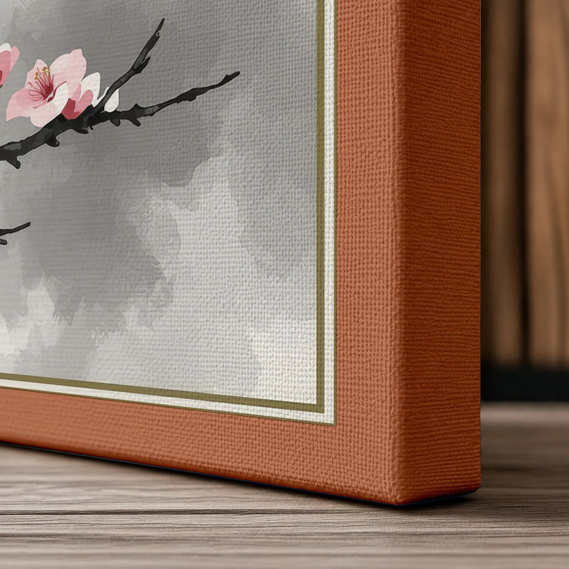 Moonlit Cherry Blossom Japandi - Wrapped Canvas, 36x24 - 91.4 x 61.0 cm, Terracotta Border
