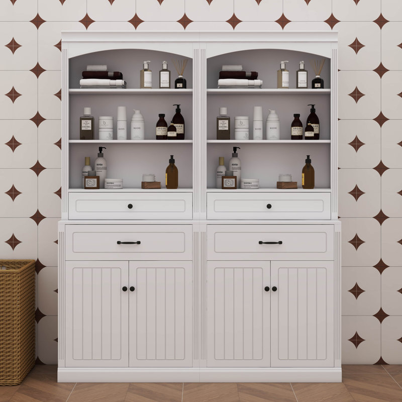 Armoire de rangement pour salle de bain avec tablette réglable à quatre portes et six tablettes ouvertes