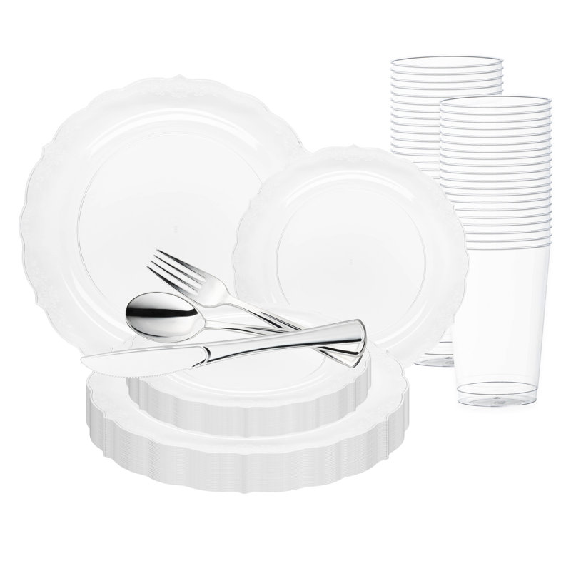Clear Vintage Round Disposable Plastic Wedding Value Set - 30 Settings