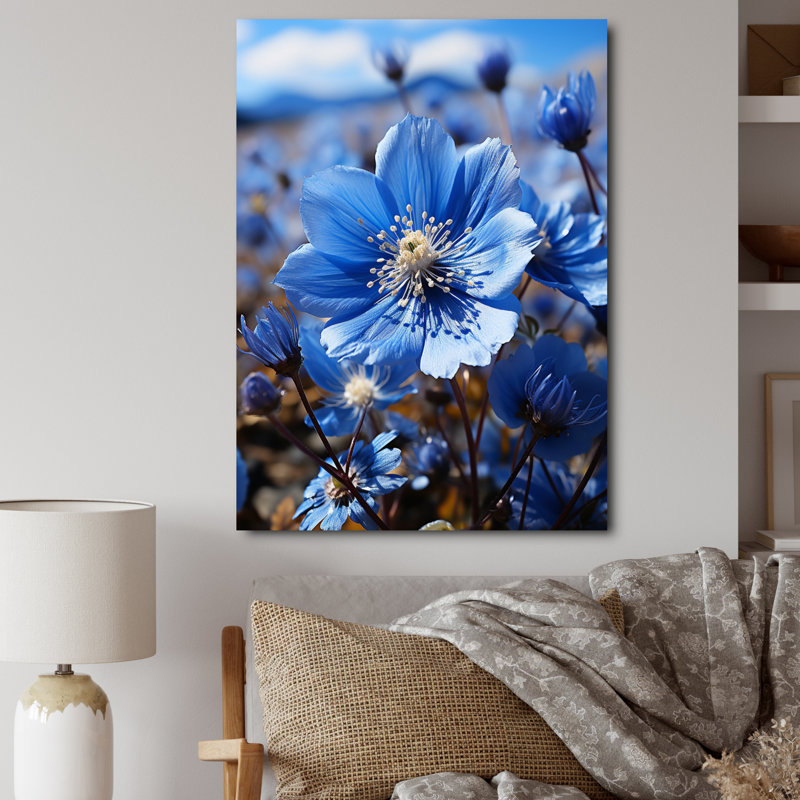 Blue Flower Cobalt Delight - Floral Wall Decor, H 32 po x l 24 po x P 1 po, Toile tendue