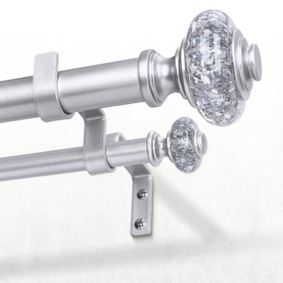 Adjustable 1" Double Curtain Rods with Silver Foil Finials 72-144”