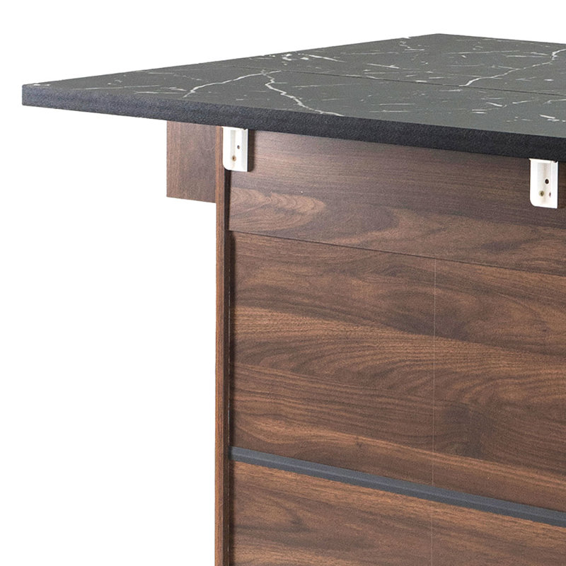 Modern Classic Storage Kitchen Island with 2 Drawers, 2 Cabinets, Racks and a Concealed Trash Can, Walnut Brown