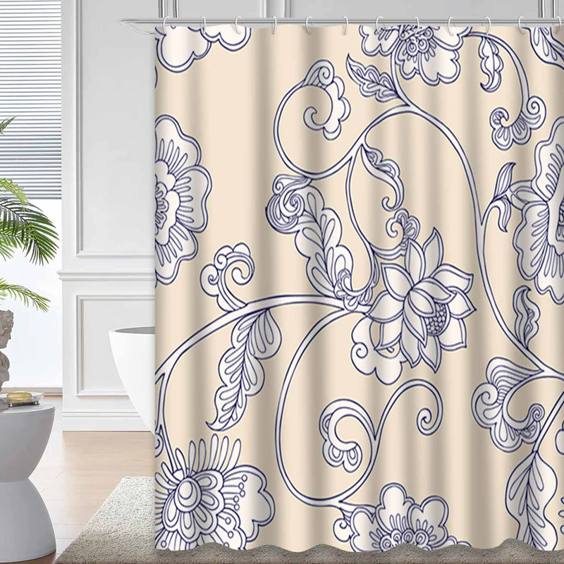Rideau de douche imperméable à motif floral rétro avec 12 crochets, L 72 po x l 78 po