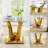 3-Piece Glass Coffee Table Set With Coffee Table And 2 End Tables, Tempered Glass Tops And Stainless Steel Floral Bases-119749347