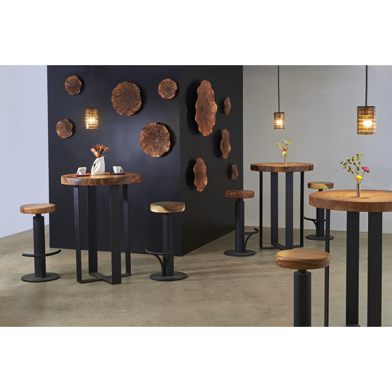 Contemporary Adjustable Swivel Bar Stool in Black and Brown
