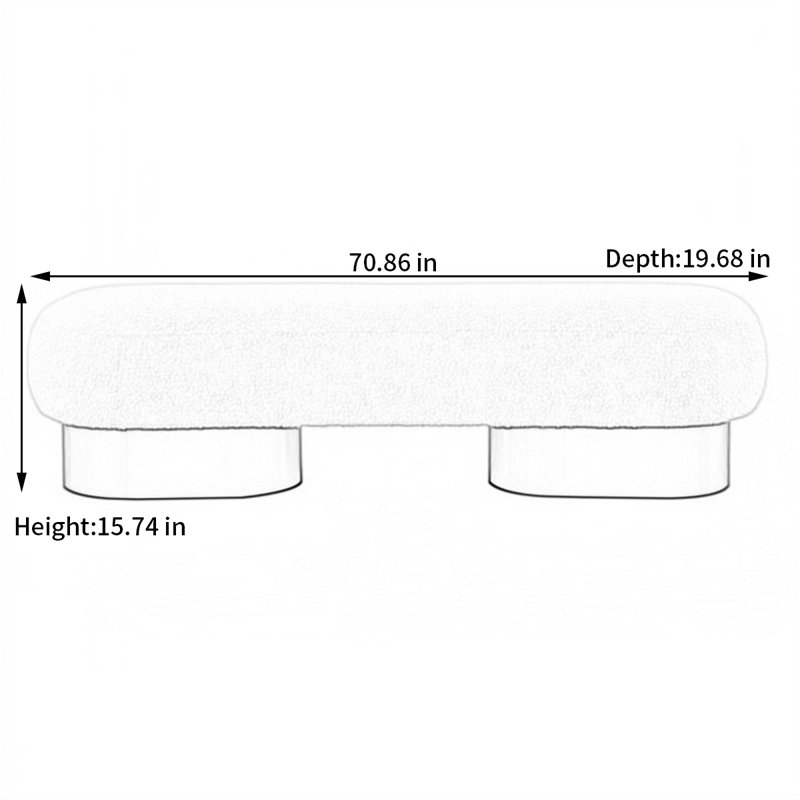 Banc rembourré en mélange de polyester Dannion, H 15,74 po x l 70,86 po x P 19,68 po, Blanc