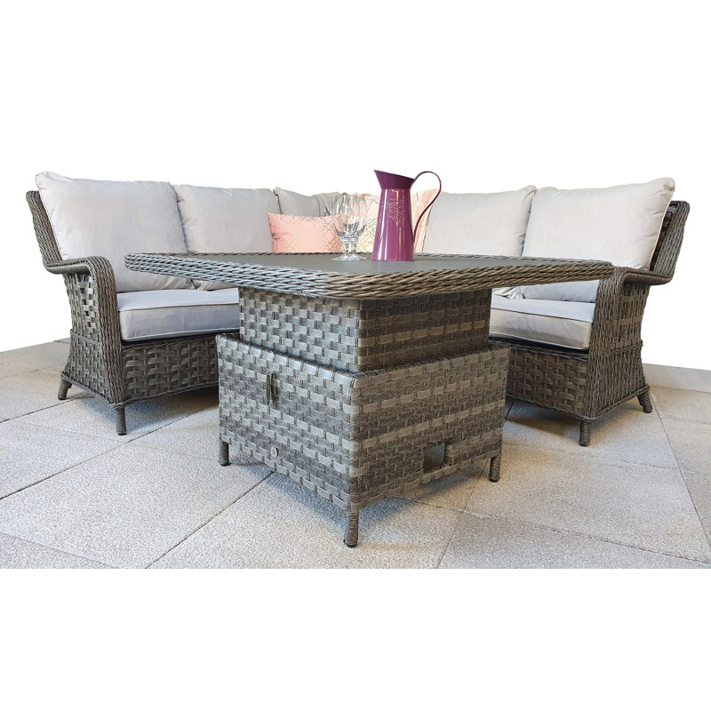 Lyons 6 - Person Wicker Patio Dining Set with Square Table , Cushions Included
