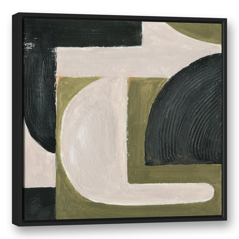 Abstrait avec reproduction de peinture acrylique verte, Toile avec cadre flottant, H 31,75 po x l 31,75 po, Blanc