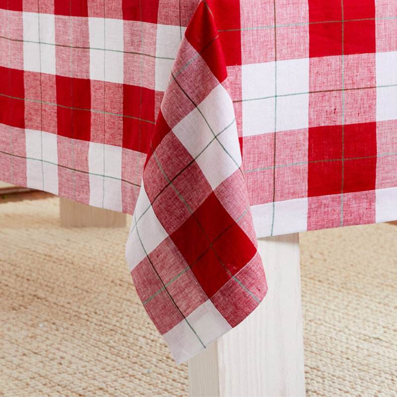Very Merry Plaid - 100% Pure Linen Christmas Tablecloth, 108" x 60"