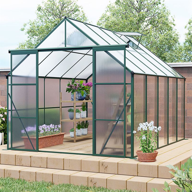 Base surélevée en polycarbonate à double porte 8X10ft, Vert