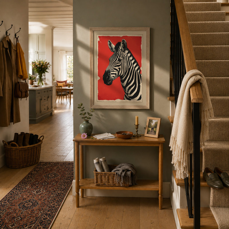 Zebra in Red Modern - Framed Print, A4 - 29.7 x 21.0 cm, Oak