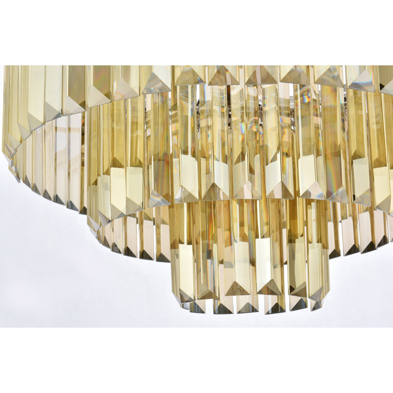 Lustre à niveaux unique 9 lumières Yazmin, Fumée, 60.5" H x 20" W x 20" D, Nickel poli