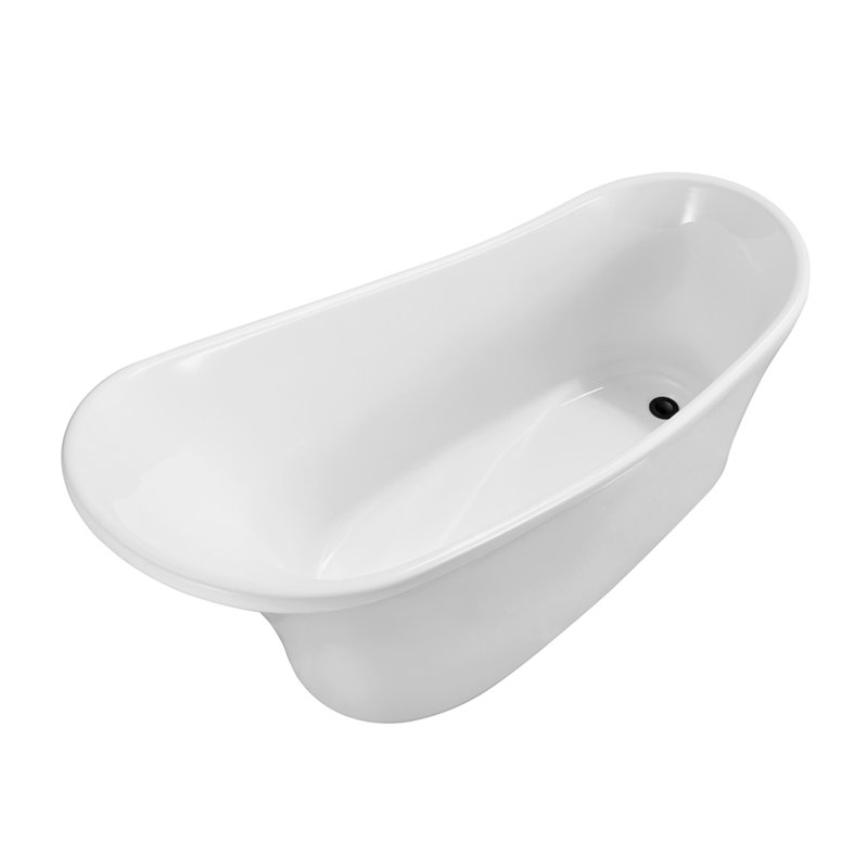 Baignoire de trempage autoportante 59 "avec drain et plateau en bambou 59" Streamline, Noir mat