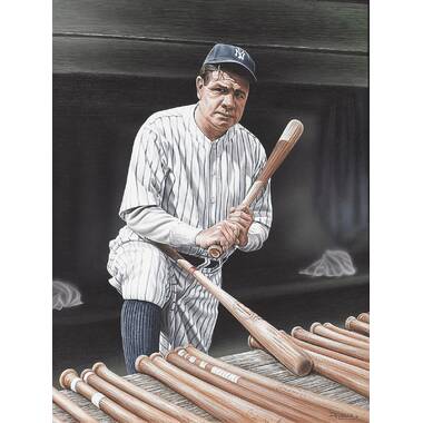 Buyartforless Framed Babe Ruth Sitting on The Top Step of The Dugout by  Darryl Vlasak 16x12 Memorabilia Baseball Legend New York Yankees