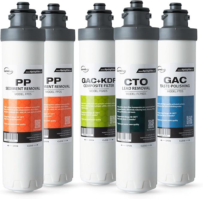 Ensemble de remplacement de filtre complet iSpring F5DS-PB pour les distributeurs d'eau sans bouteille DS4B-PB et DS4S-PB, comprend 2 panneaux de distribution de carburant, 1 panneau de filtre, 1 panneau de filtre et 1 panneau de filtre à particules, jus