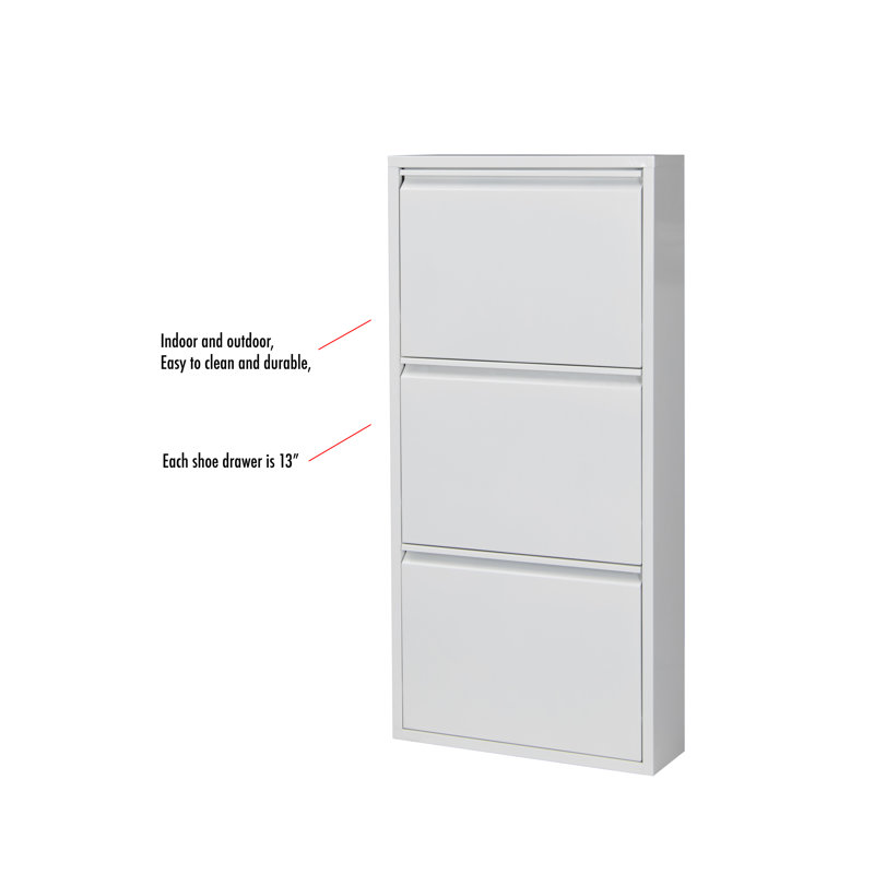 Metal Shoe Rack 3 Drawers, White