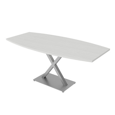 Boat Shaped Conference Table with Metal X Base