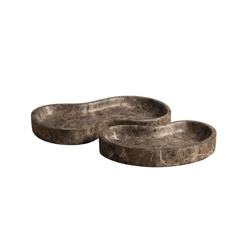 AMOEBA TRAY (SET OF 2) - MARBLE LOOK - DARK EMPERADOR