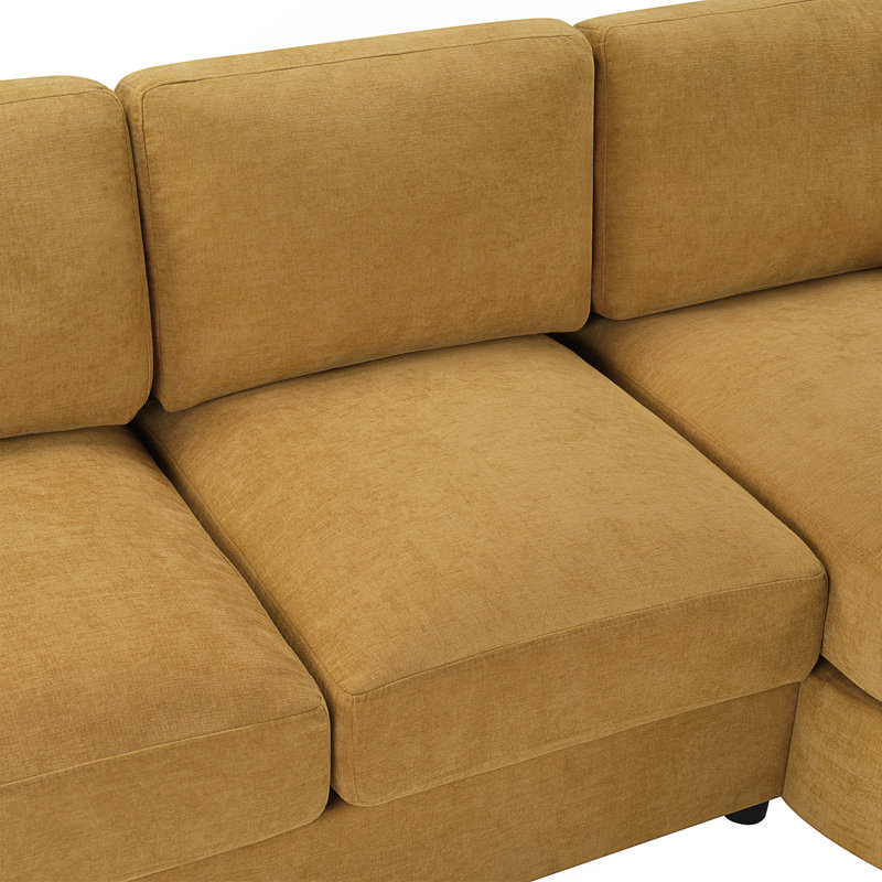 Canapé modulaire en L 84,6 po avec méridienne incurvée, poches de rangement, ports USB, Chenille jaune