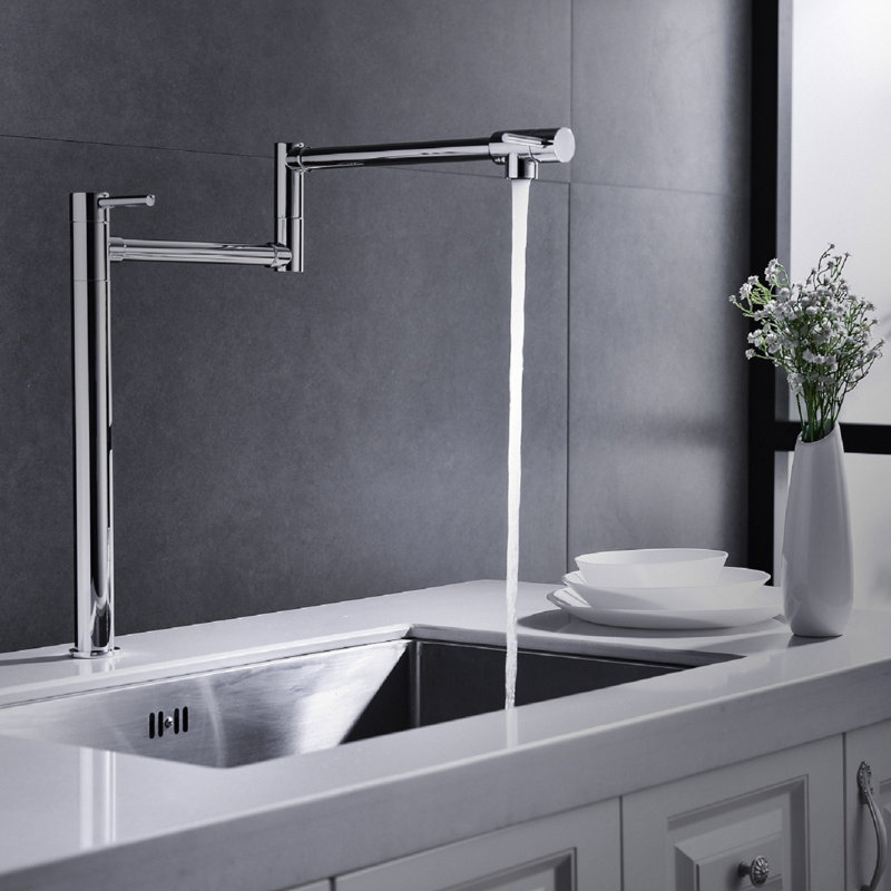 Extension Pot Filler Faucet - Brass, Double Handles For Fine Water Flow Control, Corrosion Surface Finish, Steady & No-Splash Discharge , Brass Made, And Fingerprint Surface, Smooth Delivery
