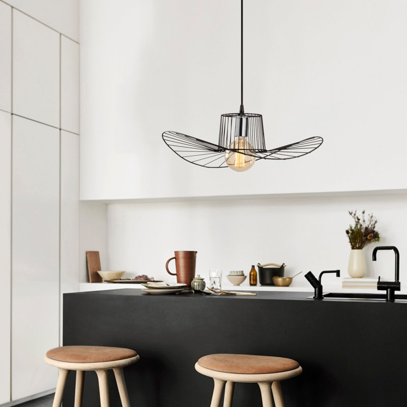 Lustre noir moderne, hauteur réglable, 19,3 po de diamètre x 43,3 po de hauteur | Corps en fer durable, douille E27 (40 W maximum) | Décoration élégante pour le salon, la salle à manger et le vestibule | Installation facile