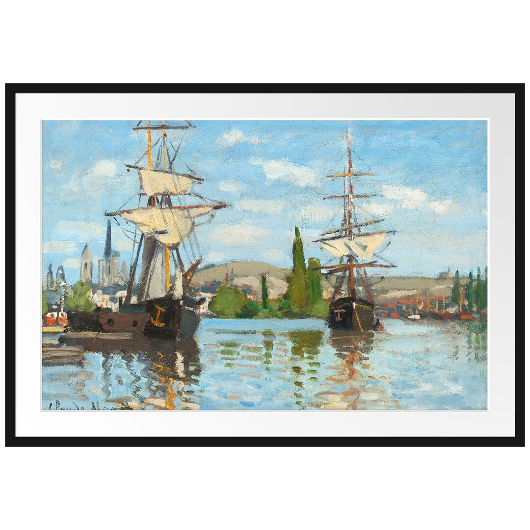 Gerahmter Kunstdruck Ships on the Seine at Rouen von Claude Monet