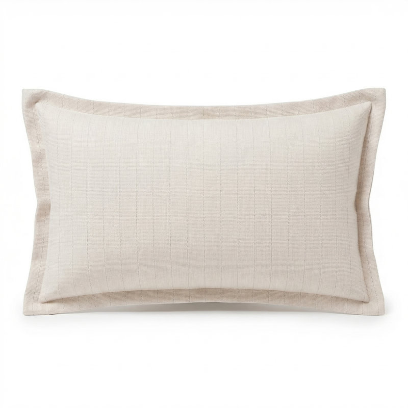 24X24 Flanged Down Feather Throw Pillow, Rectangle 9"H x 22"W, Feather, Cream Gingham