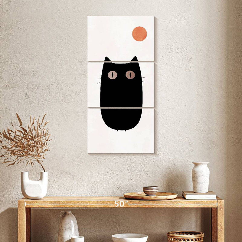 Curieux chat noir, H 27 po x l 12 po