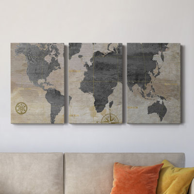Carte du monde modélisée - Toile tendue avec châssis de qualité supérieure - prête à être accrochée