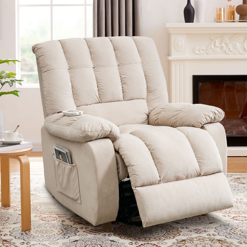 Fauteuil de massage inclinable électrique chauffant, Velours beige