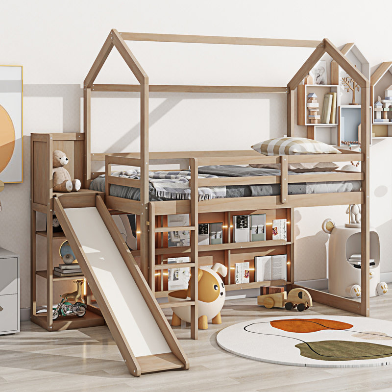 Lit mezzanine avec glissade Wood House, Bois