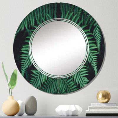 Fougère vert foncé sur fond noir III - miroir mural tropical