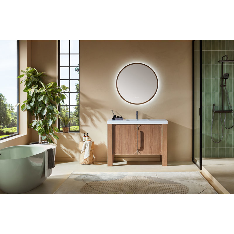 Meuble-lavabo simple 48 po Abella, Teck naturel, Blanc