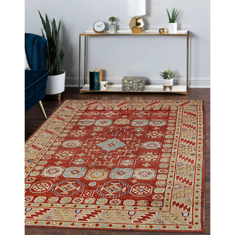 Tapis géométrique en laine noué à la main Penelope, Rectangle 6 pi x 9 pi