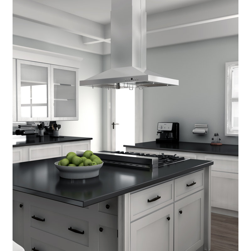 36" 400 CFM Convertible Island Range Hood, 42" W, Stainless Steel