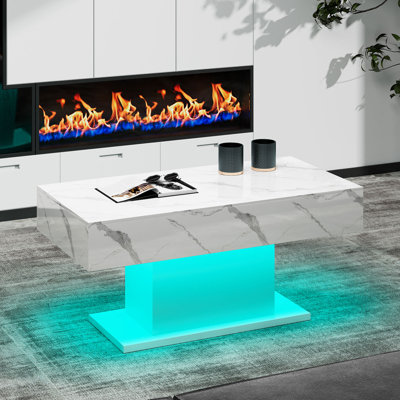 110x55x50cm High Gloss Coffee Table with 16 Colors LED Lights
