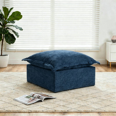 Repose-pieds rembourré carré en chenille avec surmatelas moelleux surdimensionné - entièrement comprimé, aucun assemblage requis