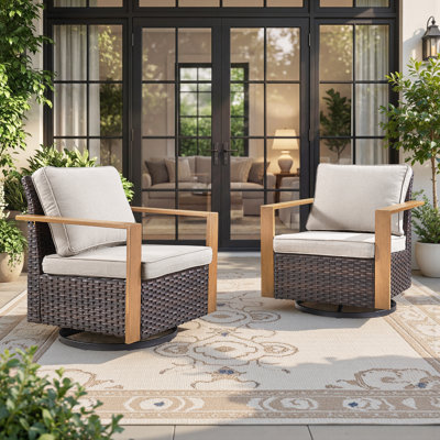 Ensemble de 2 chaises d'extérieur pivotantes avec coussins Korbin