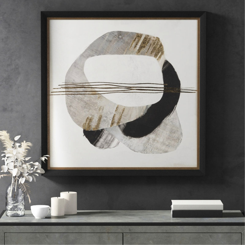 Oeuvre d'art sur toile abstraite dorée, cadre double moulé élégant, l 29,5 po x H 29,5 po x P 2 po, art encadré de décoration d'intérieur avec finition noire et encadrée, utilisation seulement
