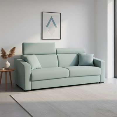 Canapé-lit en cuir véritable de qualité supérieure Bellinda de 81 po avec matelas en mousse à mémoire de forme et appui-tête réglable à cliquet