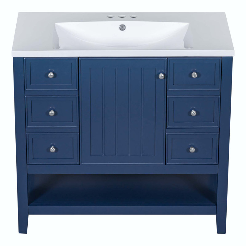 Ensemble de meuble-lavabo avec lavabo et trois tiroirs fonctionnels, Bleu