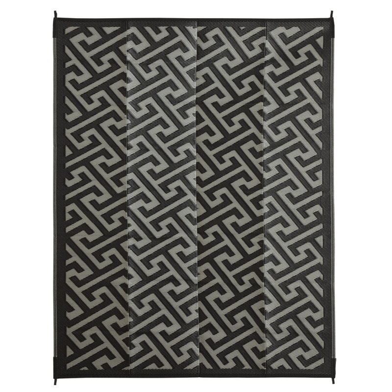 Beige/Black Outdoor/Indoor Area Rug, Rectangle 8' x 10'