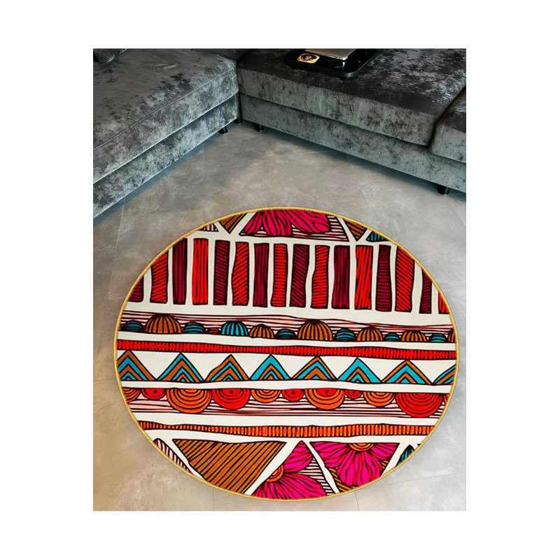Multicolored Floral Detailed Shapes Woven Base Modern Decorative Carpet, Round 2'8"