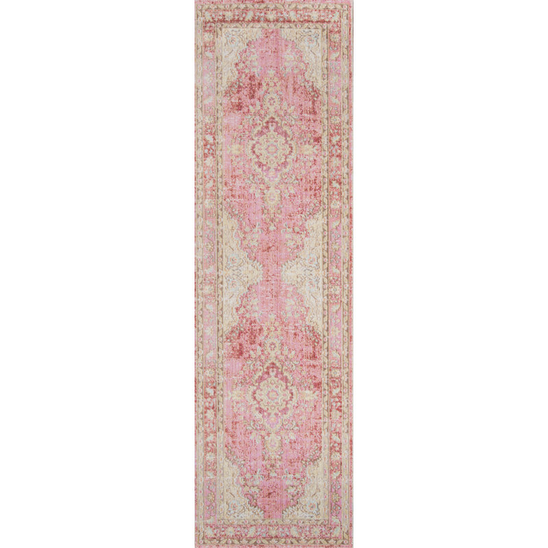 Tapis oriental rose Allerone, Tapis de couloir 2 pi 3 po x 8 pi
