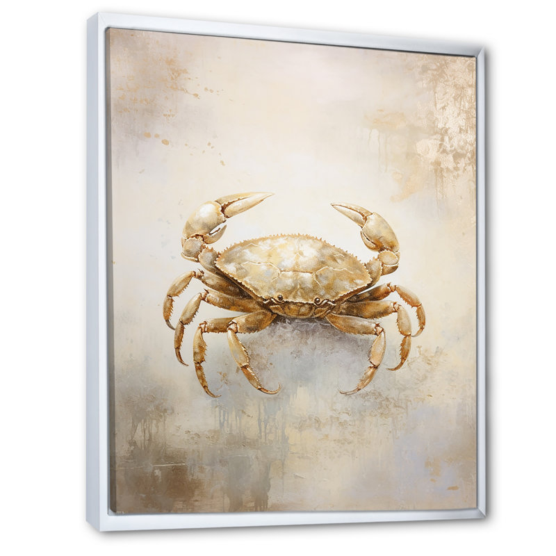 Minimalisme crabe, peinture III sur toile, H 20 po x l 12 po x P 1 po, Cadre flottant blanc