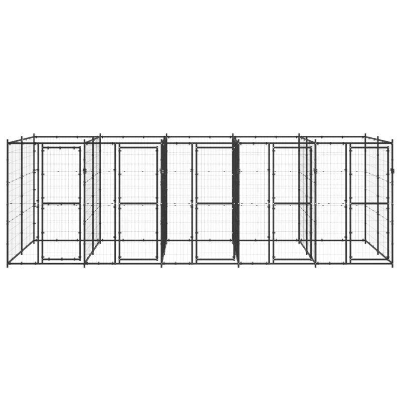 Lisbon Metal Kennel With Door, Silver, 180cm H x 550cm W x 220cm D