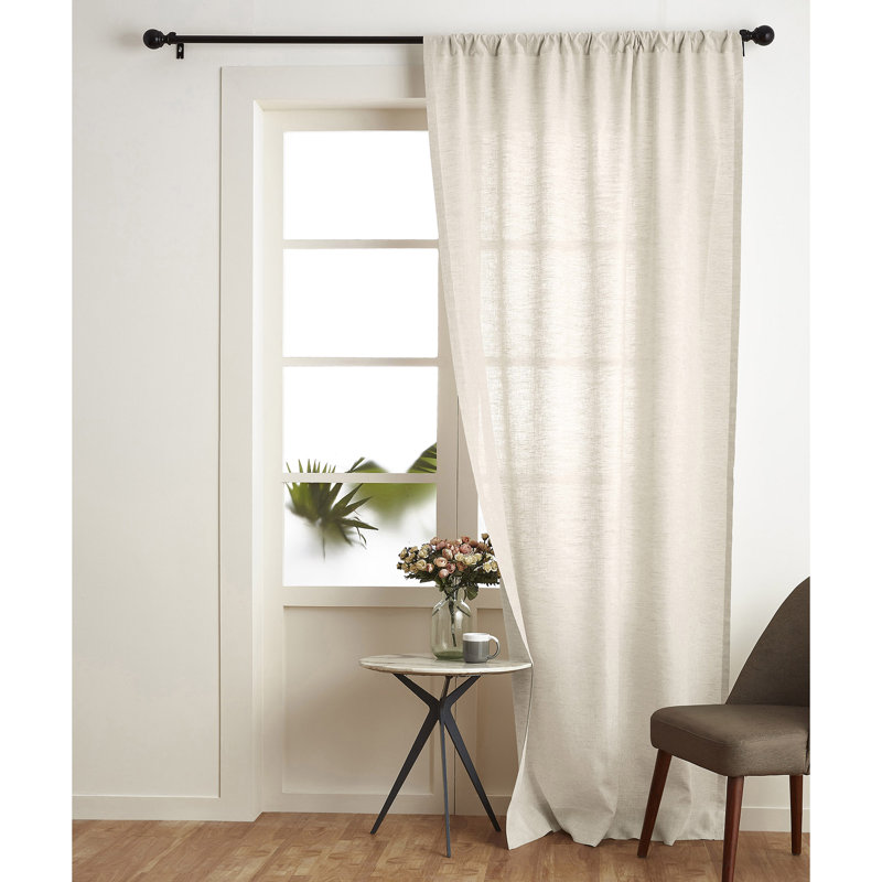 Linen Curtain with Rod Pocket, 52" W x 108" L, Light Natural