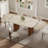 63-94.5" Modern Extendable Retangular Dining Table For 4-10, Sintered Stone Table Top, With Brown Wood Double Base-472097219
